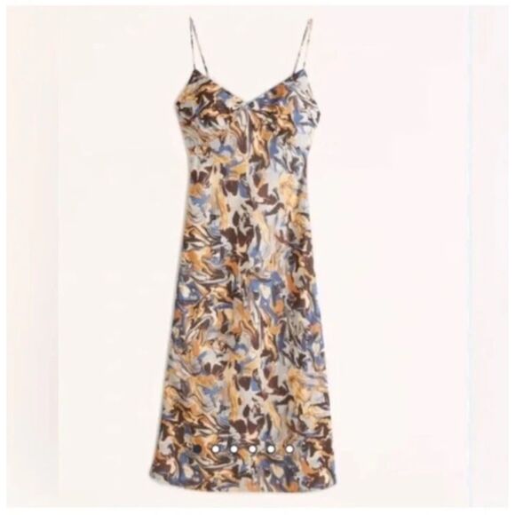 Abercrombie & Fitch Satin Slip Midi Dress Marble Print Multicolor Sz Large - Picture 3 of 11